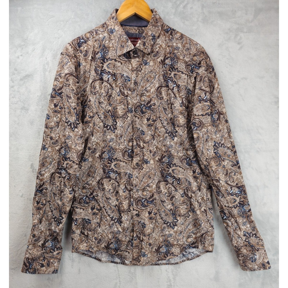 Consequence Shirt Mens Large Brown Paisley Long Sleeve Button Front Casual